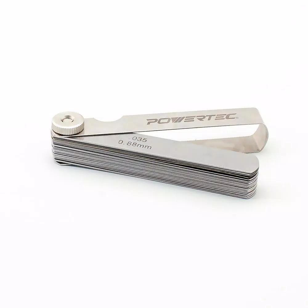 POWERTEC 32-Blade Feeler Gauge Set, Dual Marked Imperial and Metric, 0.0015-0.035 in.