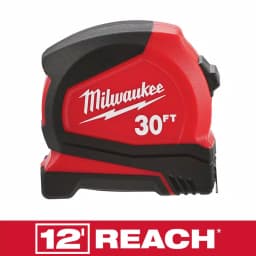Milwaukee 30 ft. Compact Tape Measure with 12 ft. Reach and Nylon Blade Protection thumbnail 1