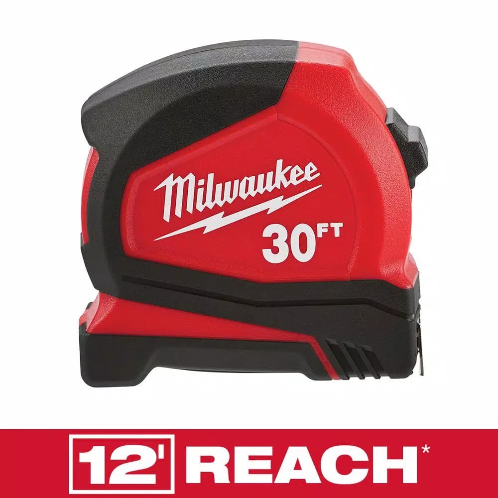 Milwaukee 30 ft. Compact Tape Measure with 12 ft. Reach and Nylon Blade Protection