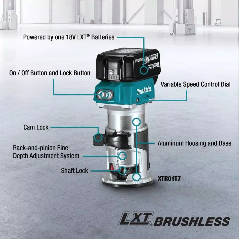 Makita 18V LXT Brushless Router, Jig Saw, and 2 Gal. Dust Extractor Combo Kit with 5.0 Ah Battery and Charger