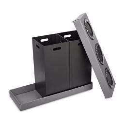Alpine Industries 28 Gal. Black Corrugated Plastic 3-Compartment Indoor Trash and Recycling Bin thumbnail 4