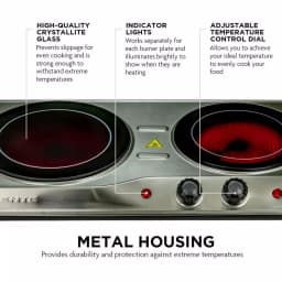 Ovente 1700W Double Electric Hot Plate, Infrared Glass Cooktop with 2 Burners, Silver thumbnail 2