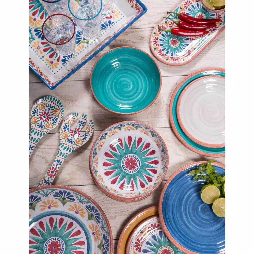 Unbranded Rio Medallion Low Melamine Serving Bowl, Shatterproof Earthenware Style, 142 fl. oz.