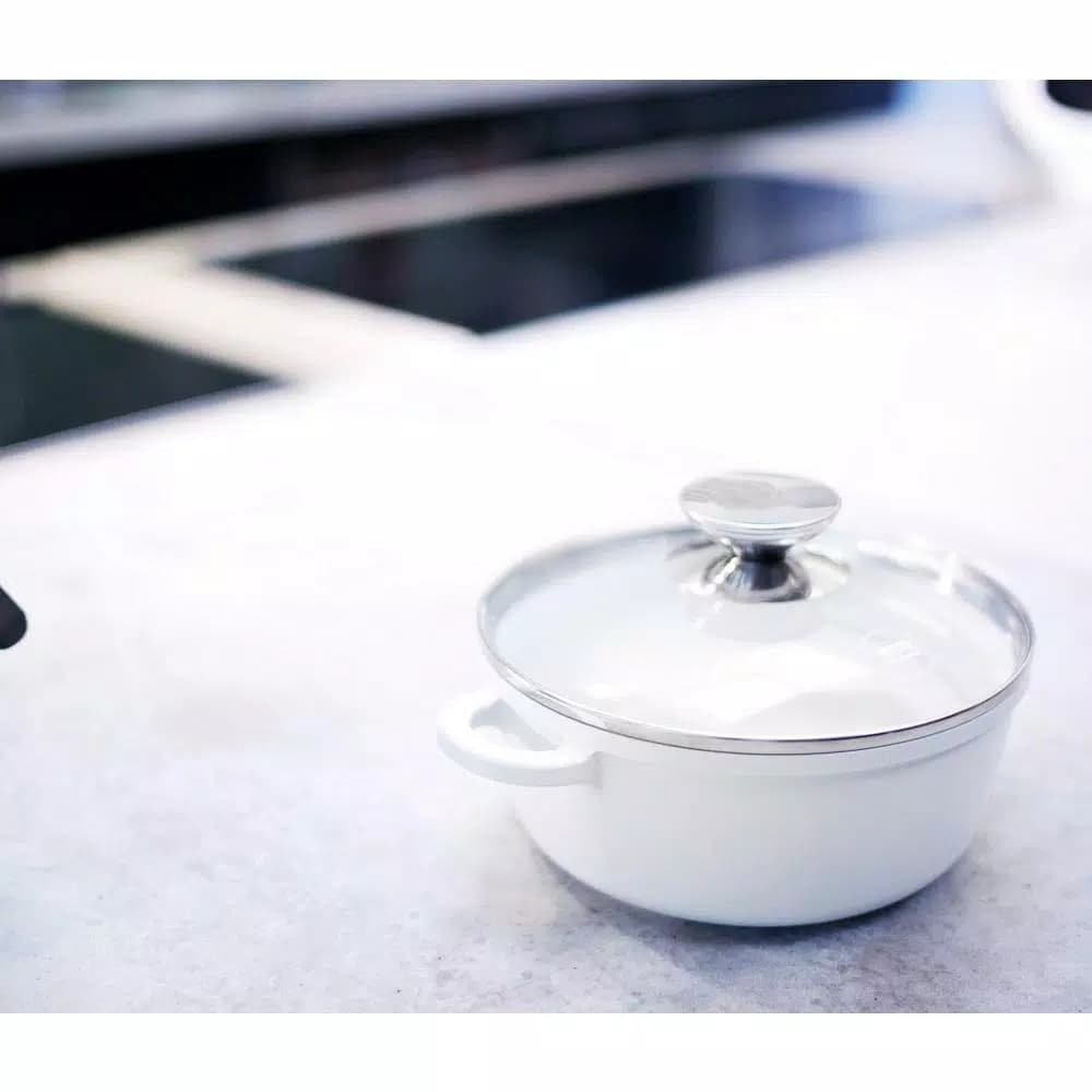 Berndes Vario Click Pearl 1.25 Qt. Round Cast Aluminum Ceramic Nonstick Dutch Oven with Glass Lid, White