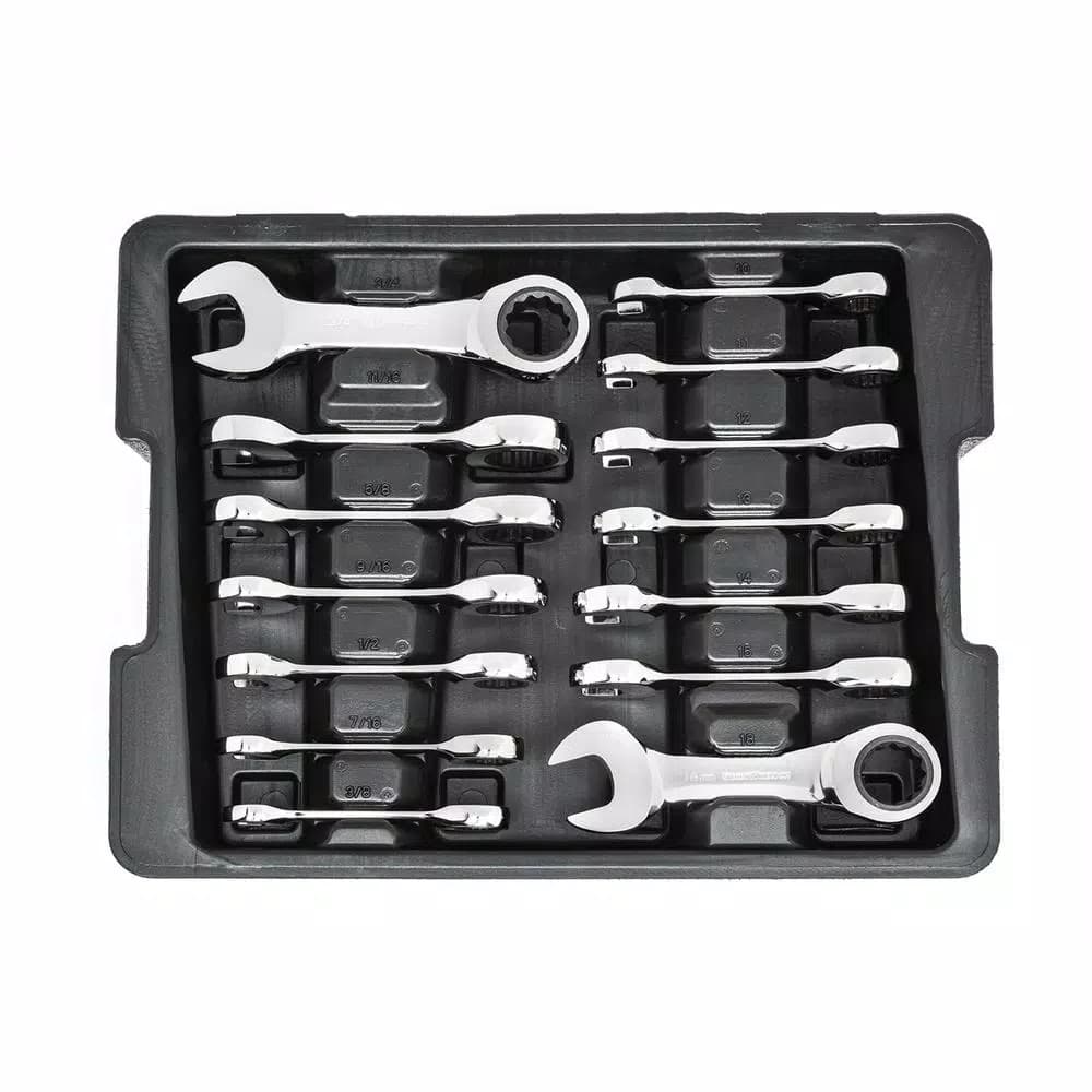 GEARWRENCH 14-Piece Stubby Combination Ratcheting Wrench Set, SAE & Metric