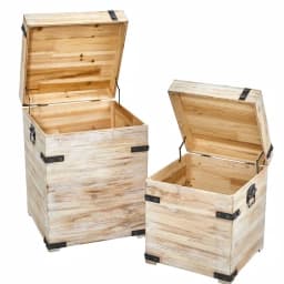 Nearly Natural Rustic White Wash Wood Decorative Storage Boxes with Metal Detail, Set of 2 thumbnail 3