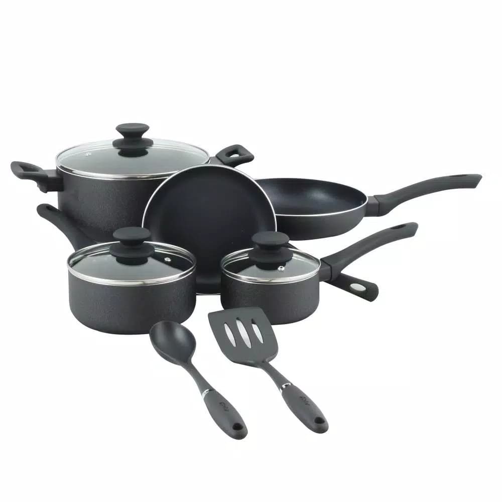 Oster Ashford 10-Piece Nonstick Aluminum Cookware Set, Black