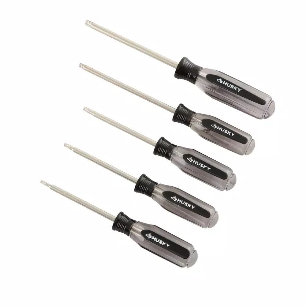 Husky 5-Piece Torx Screwdriver Set, High Strength Alloy Steel Blades, Ergonomic Handles
