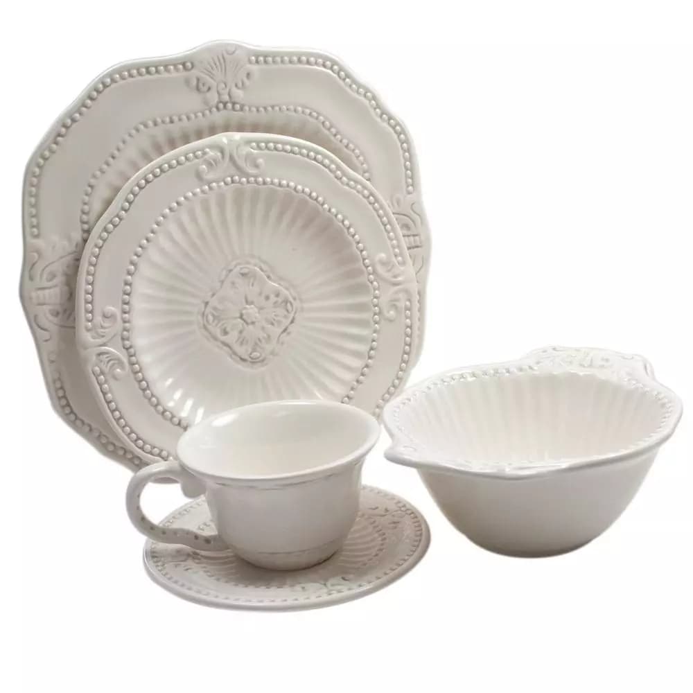 American Atelier Baroque 20-Piece White Earthenware Dinnerware Set, Service for 4