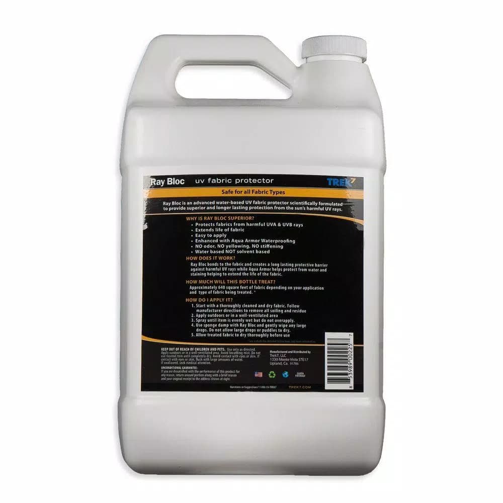 Trek7 Ray Bloc UV Fabric Protector Spray, 1 Gallon - Water-Based Waterproofing & Fade Protection