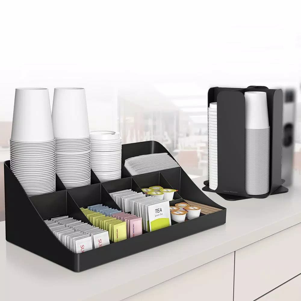 Mind Reader 15-Compartment Coffee Condiment & Cup and Lid Organizer Set, Black