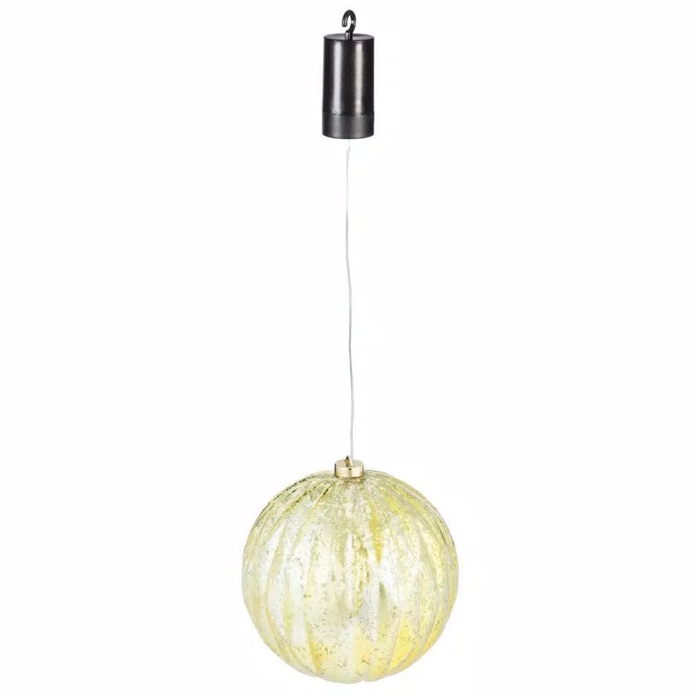 Evergreen 8 in. Gold Shatterproof LED Ball Christmas Ornament, Battery Operated & Outdoor Safe