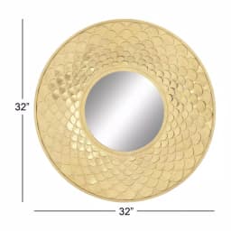 LITTON LANE 32 in. Round Gold Contemporary Iron Accent Mirror with Raised Scale Pattern thumbnail 4