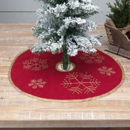 VHC Brands Revelry 21 in. Brick Red Traditional Christmas Mini Tree Skirt with Embroidered Snowflakes thumbnail 3