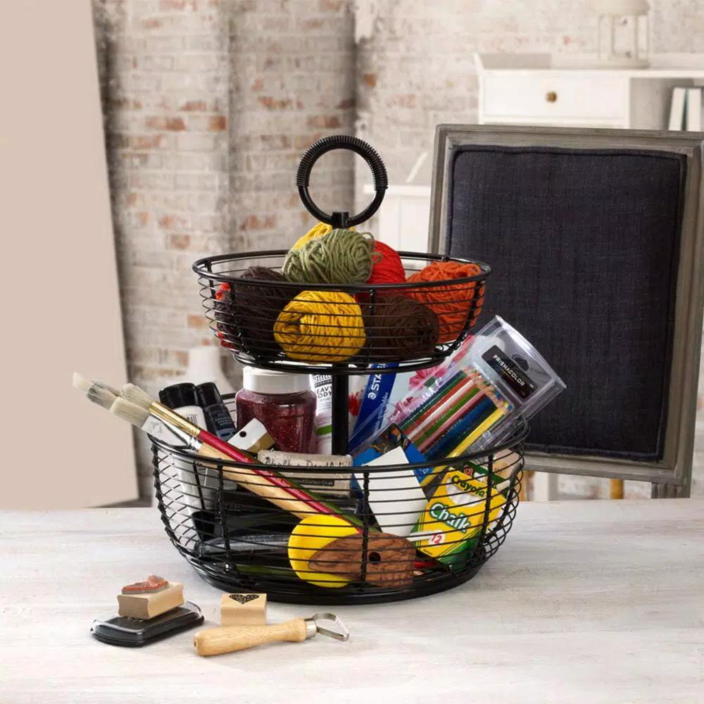 Gourmet Basics by Mikasa Mikasa Gourmet Basics 3-Tier Round Wrought Iron Fruit Basket, Black