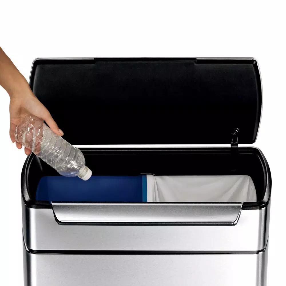 simplehuman 48-Liter Dual-Bucket Touch-Bar Recycling Trash Can, Brushed Stainless Steel