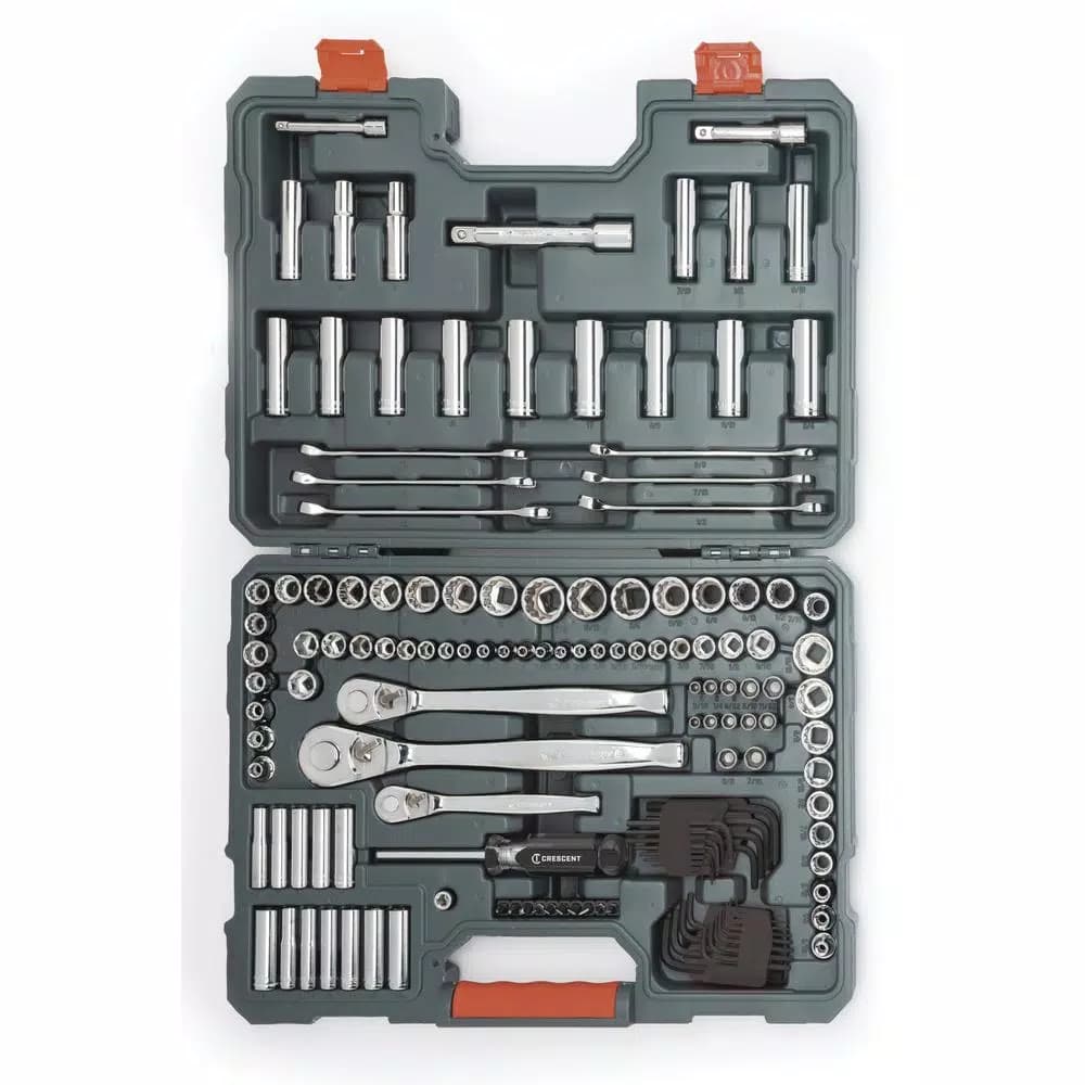 Crescent 142-Piece SAE and Metric Mechanics Tool Set with 1/4, 3/8, and 1/2 in. Drive Ratchets