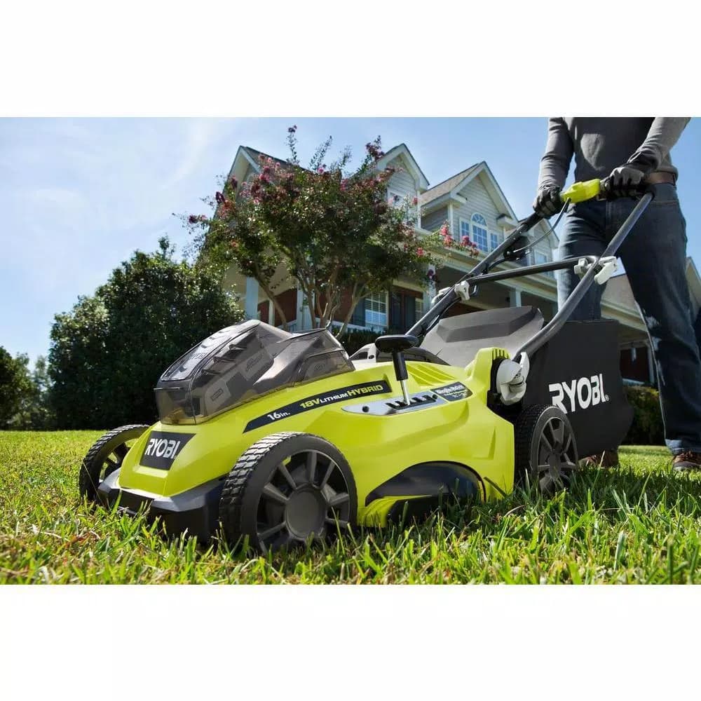 RYOBI 16 in. ONE+ 18V Lithium-Ion Hybrid Walk Behind Push Lawn Mower with (2) 4.0 Ah Batteries and Charger