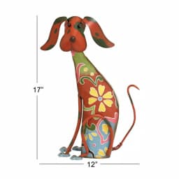 LITTON LANE Whimsical Dog Iron Sculpture with Floral Botanical Details and Wagging Spring Tail thumbnail 6