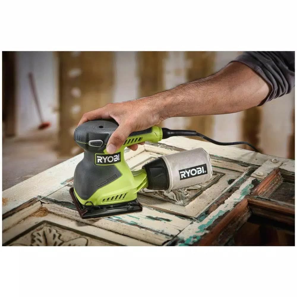 RYOBI 2 Amp Corded 1/4 Sheet Sander with 14,000 OPM and Carrying Case