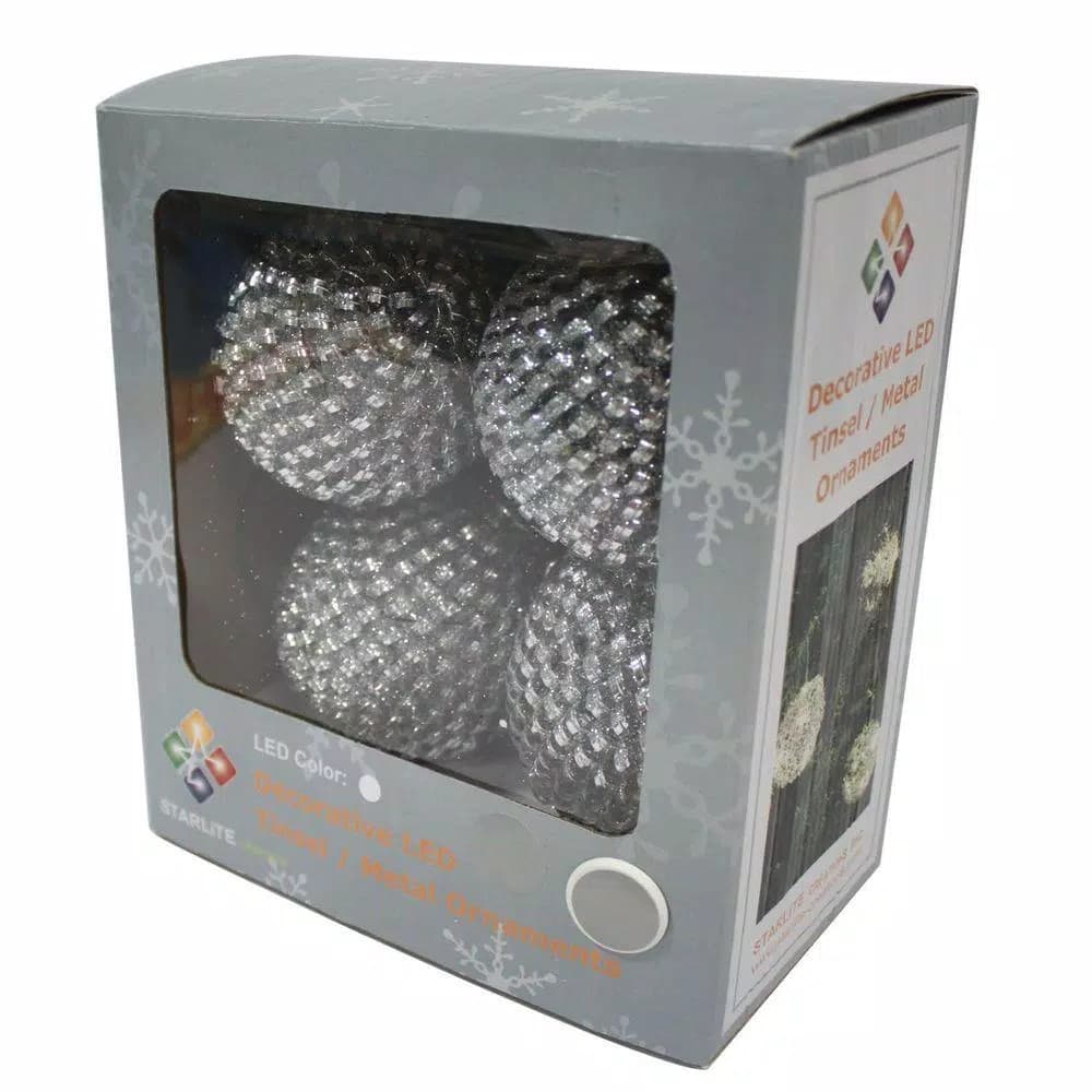 Unbranded Starlite Creations 4-Piece LED White Tinsel Wire Ornaments, 36-Light Specialty String Lights