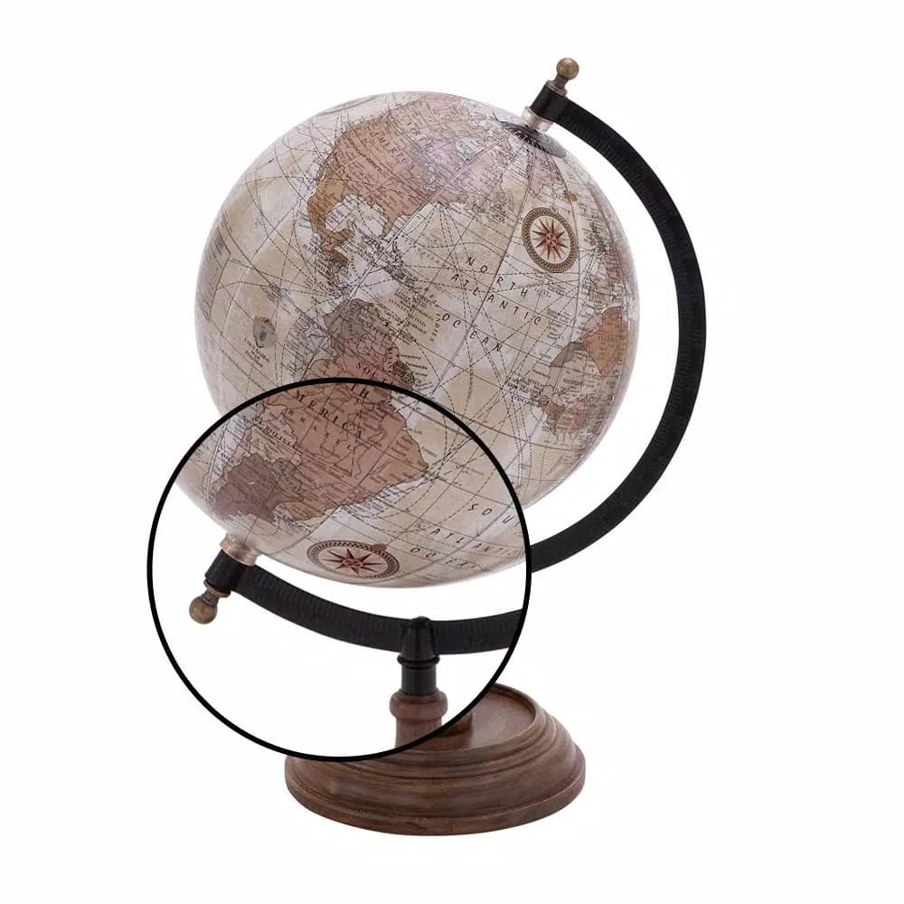 LITTON LANE Nautical Decorative Sepia Globe with Mango Wood Base and Iron Meridian