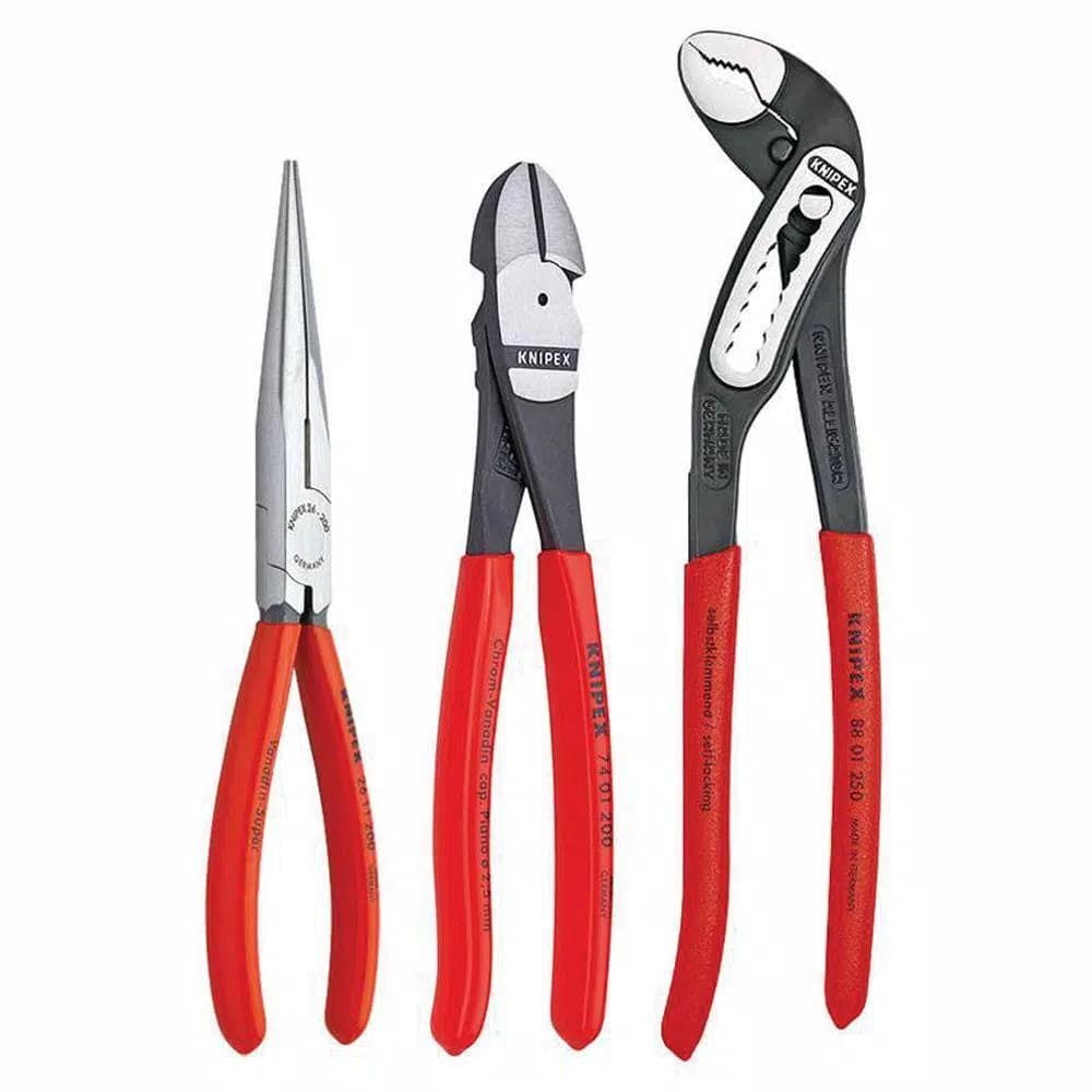 Knipex 3-Piece Forged Steel Pliers Set with Long Nose, Alligator, and Diagonal Pliers