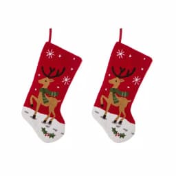 Glitzhome 20 in. Reindeer Hooked Christmas Stockings, Polyester and Acrylic Handcrafted Decor (2-Pack) thumbnail 1