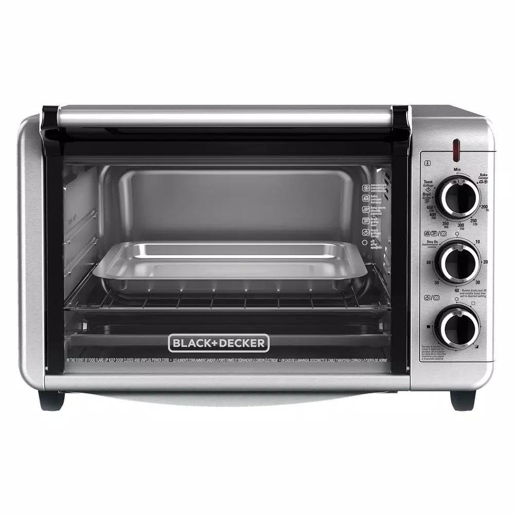 BLACK+DECKER 1500W 6-Slice Stainless Steel Convection Toaster Oven with Broiler Pan