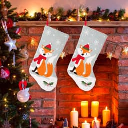 Glitzhome 19 in. Polyester Fox Hooked Christmas Stockings, 2-Pack thumbnail 7