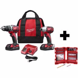 Milwaukee M18 18V Lithium-Ion Cordless Drill Driver and Impact Driver 2-Tool Combo Kit with 2 Batteries and 50-Pc Bit Set thumbnail 1