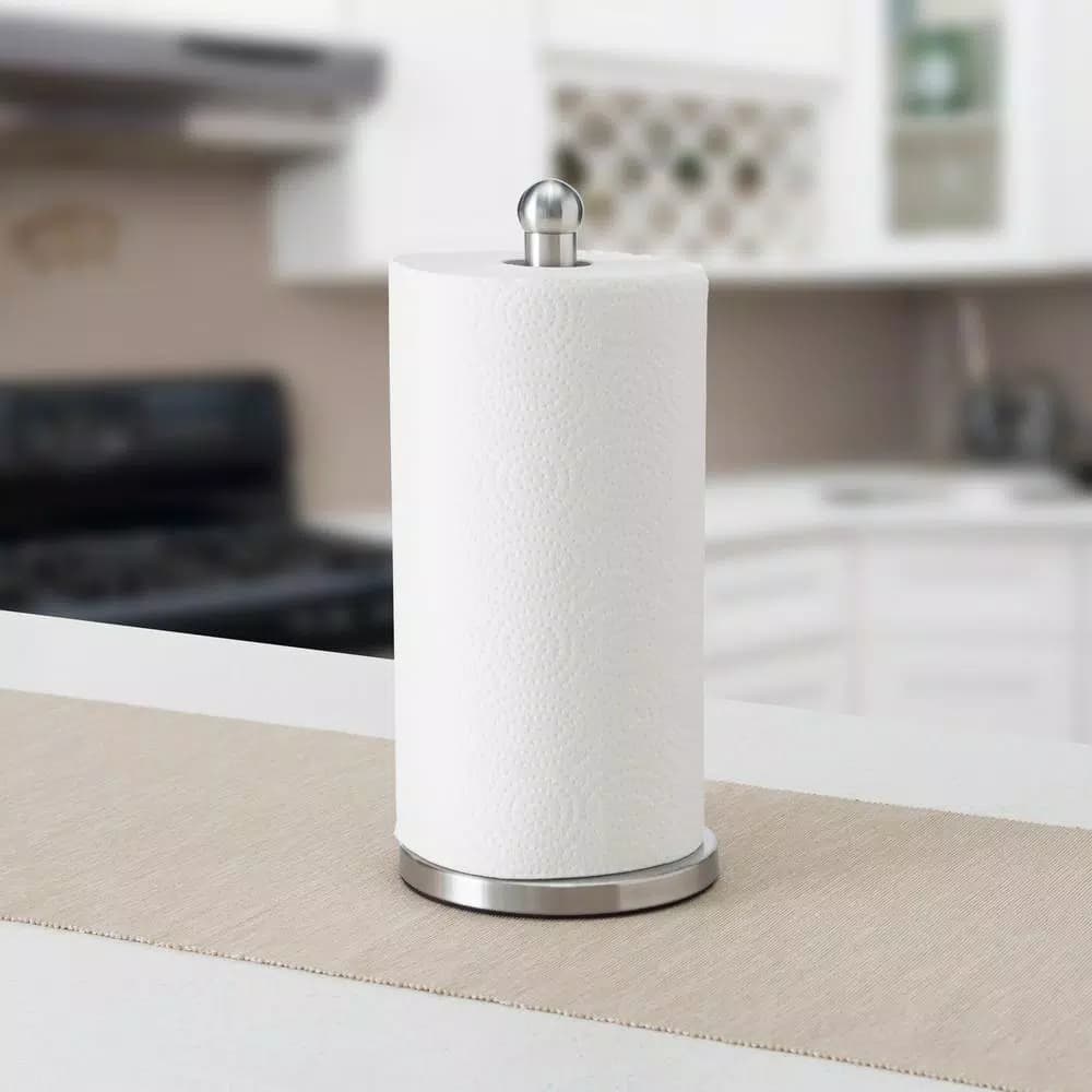 Home Basics Stainless Steel Paper Towel Holder - Freestanding Brushed Metal Design
