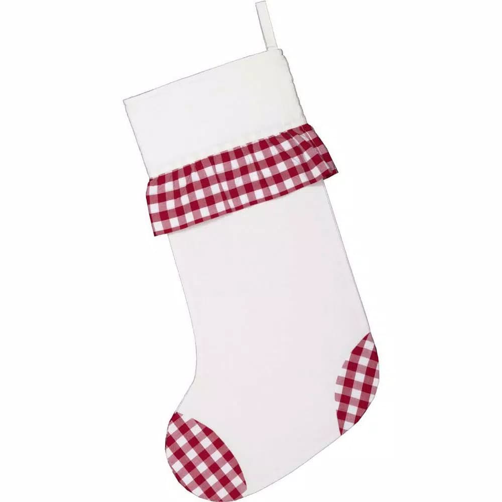 VHC Brands Emmie 20 in. Red Check Ruffle Farmhouse Christmas Stocking