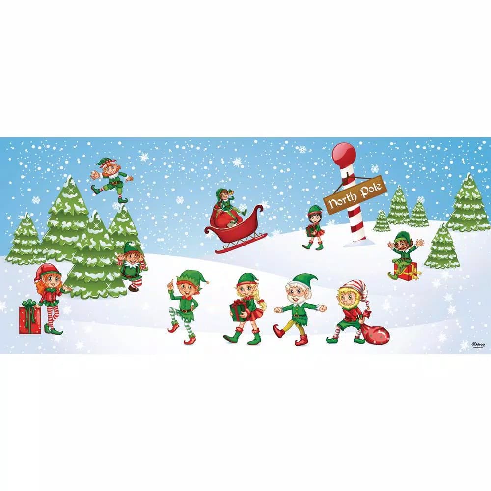 My Door Decor 7 ft. x 16 ft. North Pole Elves Christmas Garage Door Mural Banner