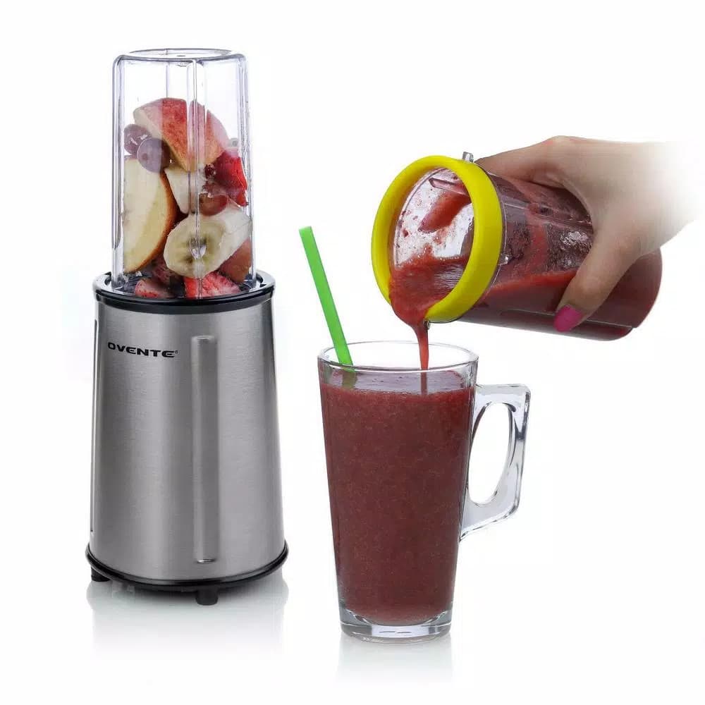 Ovente Flash Personal Blender, 240W Single Speed Compact Blender with 17-Piece Accessory Set
