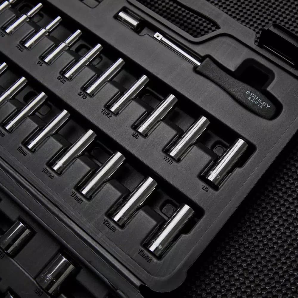 Stanley 85-Piece 1/4 in. and 3/8 in. Socket Set, SAE and Metric