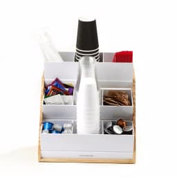Mind Reader 9-Compartment White Condiment Organizer with Natural Wood Bamboo Base thumbnail 2