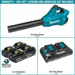 Makita 36V Max LXT Brushless Cordless Blower Kit with (4) 5.0 Ah Batteries and Dual Port Rapid Charger thumbnail 7
