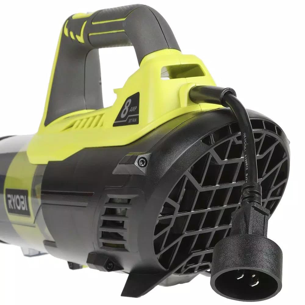 RYOBI 8 Amp Corded Electric Jet Fan Blower, 135 MPH, 440 CFM Handheld Leaf Blower