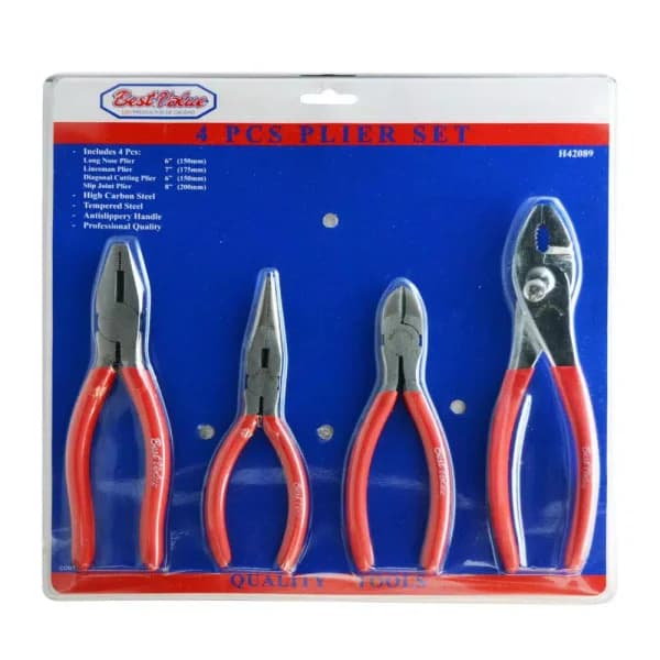 Best Value 4-Piece High Carbon Steel Plier Set with Anti-Slip Red Handles