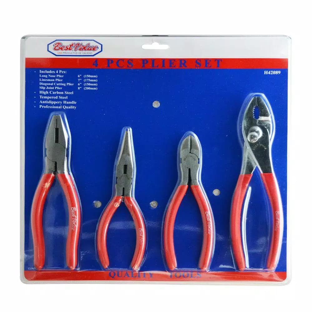 Best Value 4-Piece High Carbon Steel Plier Set with Anti-Slip Red Handles