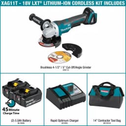 Makita 18V LXT Brushless 5 in. Cordless Angle Grinder Kit with 5.0Ah Battery & Charger thumbnail 2