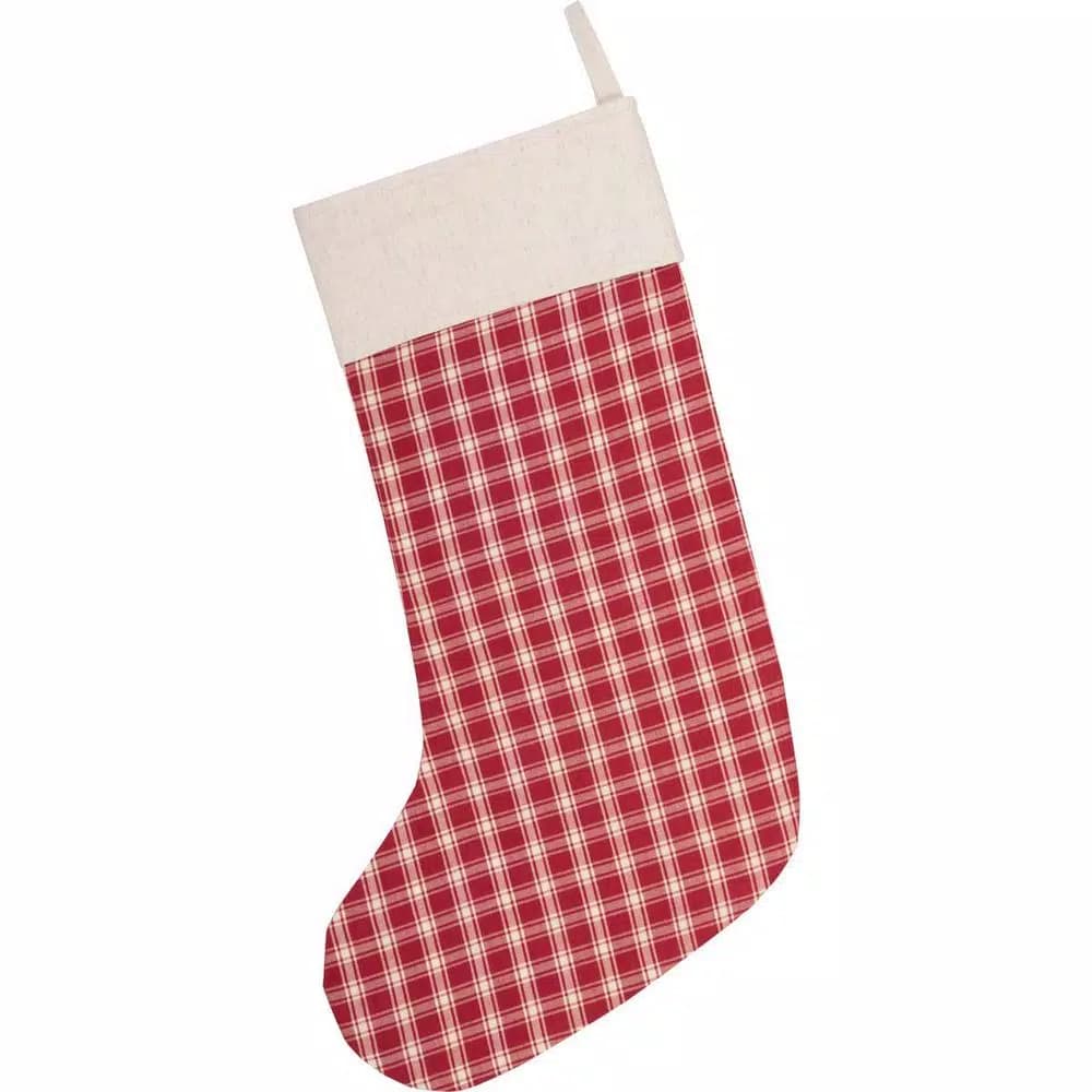 VHC Brands 20 in. Red Plaid Cotton Christmas Stocking - Farmhouse Holiday Decor