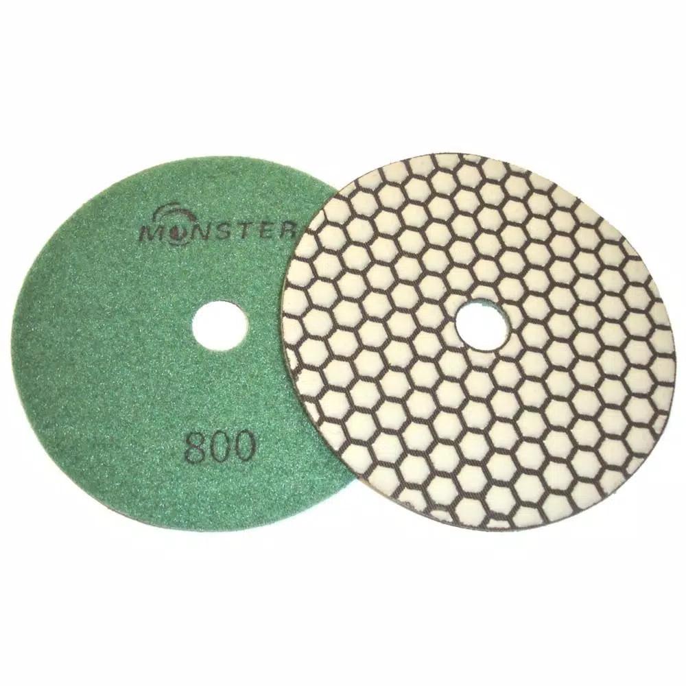 Monster 5 in. Honeycomb Dry Diamond Polishing Pad Set with Back Holder, 8-Piece Kit