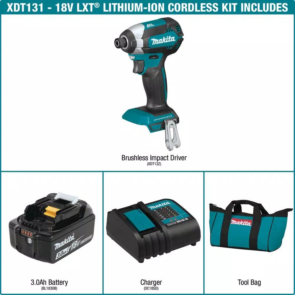 Makita 18V LXT Brushless Cordless Impact Driver Kit (3.0Ah) with 35-Piece Impact XPS Bit Set