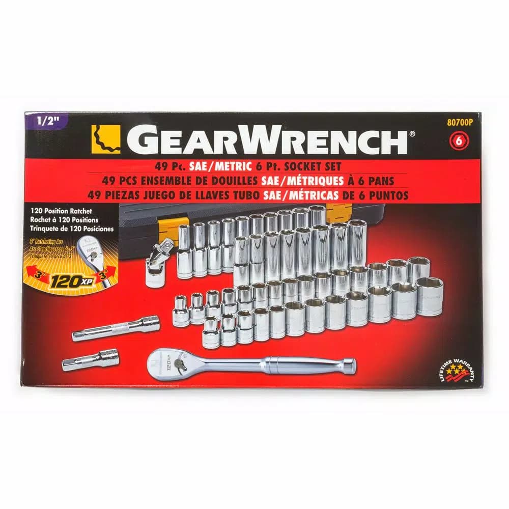 GearWrench 49-Piece 1/2 in. 120XP SAE/Metric Standard and Deep Socket Mechanics Tool Set