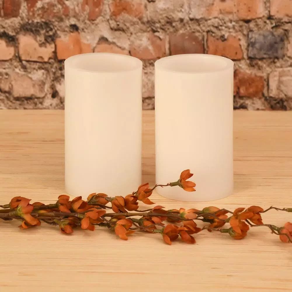 LUMABASE 3 in. Multicolor Remote Control LED Pillar Wax Candles, Set of 2