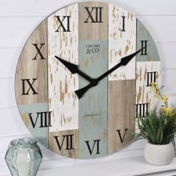 FirsTime 27 in. Timberworks Oversized Wall Clock - Rustic Distressed Wood & Teal thumbnail 1