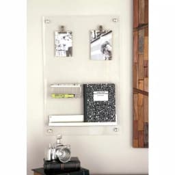 LITTON LANE Silver Acrylic Memo Board with Wire Basket and Pen Holder - Modern Wall Mounted Organizer thumbnail 1