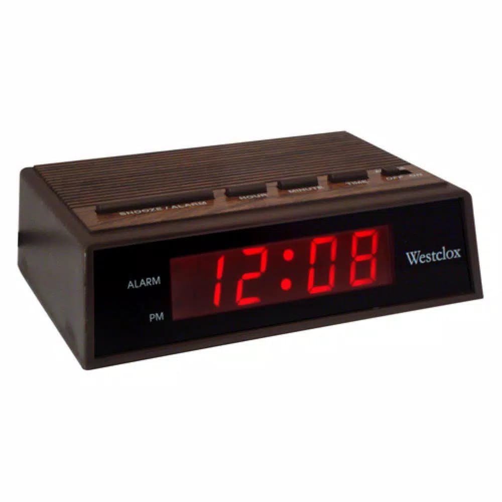 Westclox Woodgrain LED Digital Alarm Clock, Rustic Brown